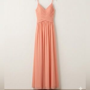 David's Bridal Long Mesh Bridesmaid Dress with Lace-Up Back- size 12 in ballet